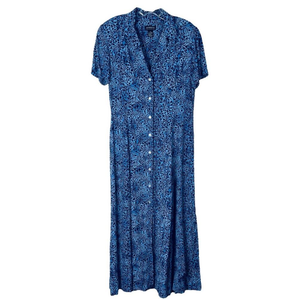Vintage Liz Claiborne blue floral button preppy cottagecore maxi dress 6